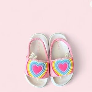 The Children's Place Pink Slide Sandals with Rainbow Heart Accents